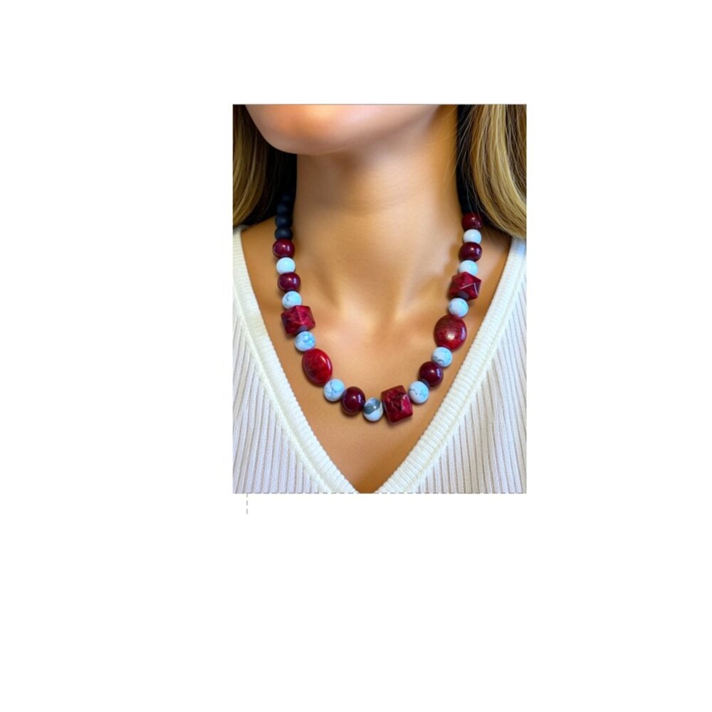 Women's cabernet-inspired beaded necklace featuring wine & marbled white beads